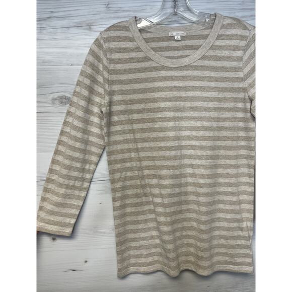 Gap Shirt Womens Small Oatmeal Stripe 3/4 Sleeve Crewneck Metallic Casual Top - Picture 3 of 10